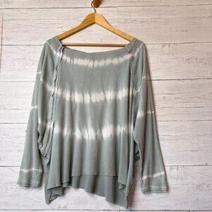 Easel Top Womens Size Medium Blue Green Tie Dye Long Sleeve Slouchy Oversized